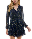City Studios Juniors Foil-Print Jersey Fit Mini Dress Navy Blue / Gold M