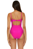 Becca Monte Carlo Virtue Ring Ribbed One-Piece Swimsuit 221057 Azalea Pink L