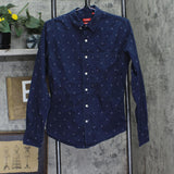 Izod Mens Nautical Slim Fit Long Sleeve Dress Shirt Navy Blue S