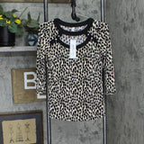 Ny Collection Petite 3/4 Sleeve with Combo Bands and Front Cutout Top PCKU0515P