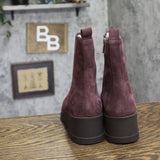 Lucky Brand Suede Side Zip Wedge Chelsea Ankle Boots Winter Cherry Purple 10M