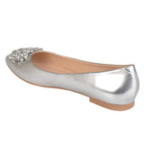 Journee Collection Womens Faux Leather Pointed Toe Jewel Flats Silver Gray 6M
