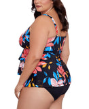 Swim Solutions Size Tiered Floral Print One Piece Swimsuit Floral Park Black 20W