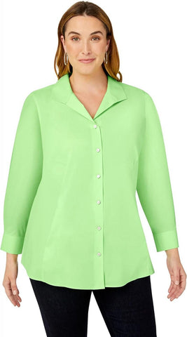 Foxcroft Womens Cecila Long Sleeve Stretch Tunic Shirt Top Sweet Kiwi Green 24W