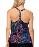 Island Escape Womens Printed Racerback Underwire Tankini Top Swim Black Multi 8