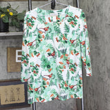 Alfred Dunner Knit Cardinal Birds Print Long Sleeve Shirt Blouse White Multi 1X