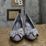 BCBGeneration Womens Vintage Suede Bow Wedge Heels 1673d196985af3 Gray 6M
