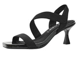 Anne Klein Square Toe Dress Sandals with Kitten Heel JUST03F9 Black Stretch 8M