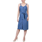 Ny Collection Womens Petites Cotton Knee-Length Shirtdress Denim Blue PL
