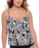 Swim Solutions V-Neck Tiered Tankini Swim Top Leafing Matter Black White 10