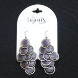 Bijoux Bar Ring Glitter Disc Layered Dangly Earrings Silver Gray / Purple 3"