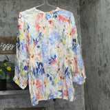 Vince Camuto Floral Peasant Blouse, Long Sleeve Tie Neck White Multi 3X
