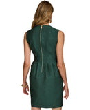 Donna Karan Jacquard Sheath Shimmer Round Neck Sleeveless Dress Spruce Green 12