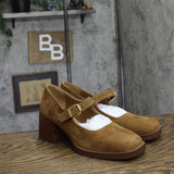 Steve Madden Womens Suede Lisbon Block Heel Loafers LISB02S1 Chesnut Brown 9M