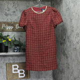 Jessica Howard Womens Petite Tweed Embellished Shift Dress Red / Gold 12P