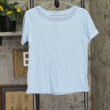 Denim & Co, Linen Blend Knit Top with Neck Embellishment Clear Sky Blue XS
