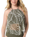 Coco Reef Womens Aura Palm Print Mesh Ruffle Tankini Swim Top Green / Multi 36DD