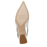 Franco Sarto Racer Slingback Low Block Heel Pointed Toe Pump Silver Gray 6.5M