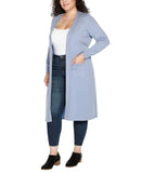 Belldini Size Rhinestone-Trim Belted Duster Cardigan Sweater Chambray Blue 1X