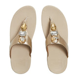 Fitflop Womens F-Mode Bejewelled Toe-Post Slip-On Thong Sandals Platino Gold 10M