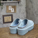 Bearpaw Platform Suede Faux Leather Open Toe Slide Sandals Tourmaline Blue 8M