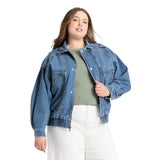 Universal Thread Womens Relaxed Bomber Denim Jacket Trucker Medium Wash Blue 2XL