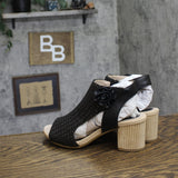 G.C. Shoes Rosette Woven Block Heel Dress Sandals with Back Zip Black 8.5M