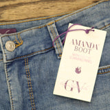 Gloria Vanderbilt Slim Boot Cut High Rise Crop Jeans Banaba Blue Hem Stones 8