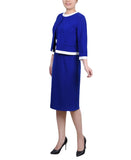NY Collection Colorblock 2-Piece Dress and Jacket Set Sapphire Blue / White 6P