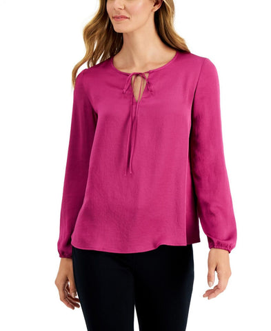 Kasper Womens Woven Tie-Neck Blouse 10811936