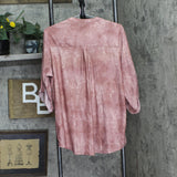 Ny Collection Womens Plus Size 3/4 Roll Tab Sleeve Y-Neck Top Mauve Pink 1X