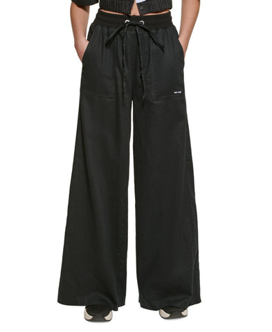 Dkny Jeans Women's Pull-On Wide-Leg Drawstring Pants E2EK2HVJ Black M