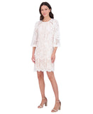 Vince Camuto Petite Jewel-Neck Lace Shift Dress Ivory Off White / Beige Brown 2P