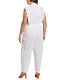 ELLA Rafaella Womens Plus Size Linen Blend Sleeveless Jumpsuit White 1X