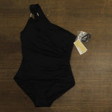 Michael Kors Womens Iconic Solids Ring One Shoulder One-Piece Swimsuit Black 12
