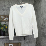 Aqua Womens 100% Cashmere V Neck Sweater V11599 Ivory Off White S