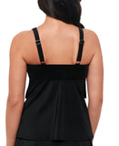 Swim Solutions Womens Black Swan Tiered-Ruffle Tankini Swim Top 806833 Black 8