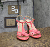 Journee Collection Woven T-Strap Womens Dress Sandals Patent / Coral Pink 9M