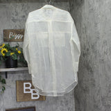 Nina Parker Sheer Button Up Long Sleeve Shirt Ivory Off White 1X
