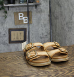 Universal Thread Womens Collin Double Buckle Footbed Sandals Tan Brown 6.5M