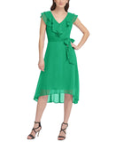 DKNY Womens Woven Tie Double Ruffle-Collar Dress Green 4