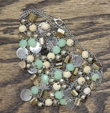 Long Beaded Disc Necklace Silver Gray Multi 35"