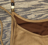 Cupshe Camel Faux Suede Knit Wide Leg Sleeveless Jumpsuit Beige Khaki Brown S