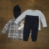 Baby Essentials Flannel Plaid Hoodie, Long Sleeve Top & Pants Set Blue Multi 18M