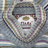 Tiara International Womens Vintage Striped Turtleneck Sweater Blue Multi L