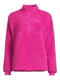 Muk Luks Womens Quarter Zip Faux Sherpa Lounge Pullover Sweatshirt Berry Pink M