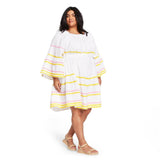 Private Label Women's Plus Size Ric Rac Flare Sleeve Dress White / Yellow 2X