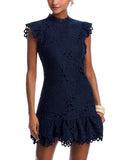 Aqua Womens Mock Neck Lace Shift Mini Dress IDL9372 Navy Blue M