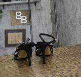 Michael Michael Kors Elodie Sandals Heeled Rosette Stiletto Heels Black 9M