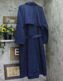 A New Day Faux Suede Waist Tie Button Down Raglan Cut Trench Coat Navy Blue 2X